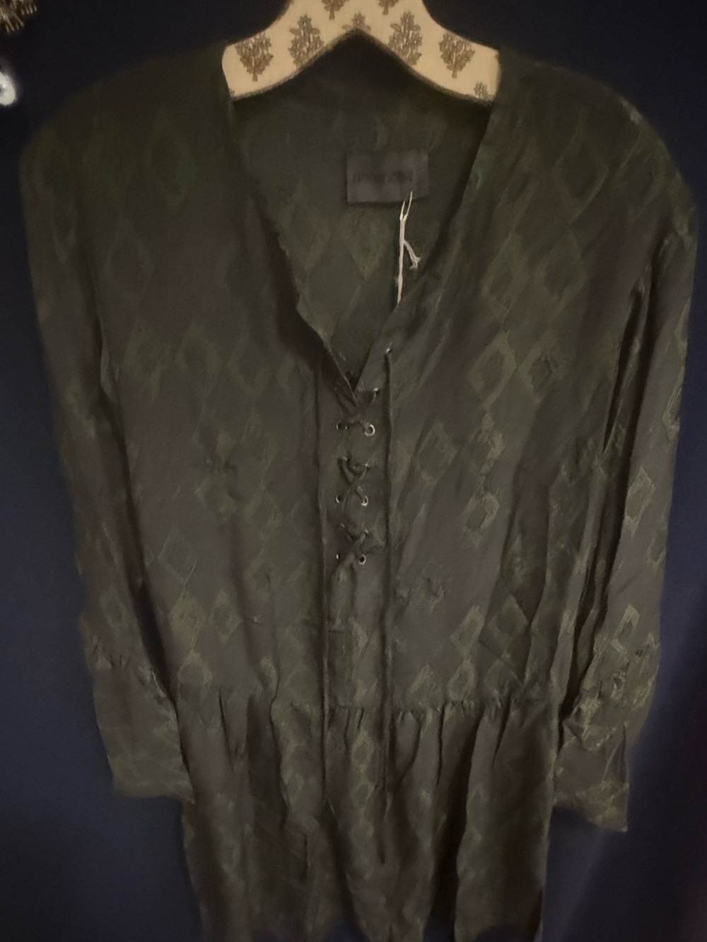 NWT Luxury Designer Jacquard Lace-Up Blouse – Size S – $415 Retail